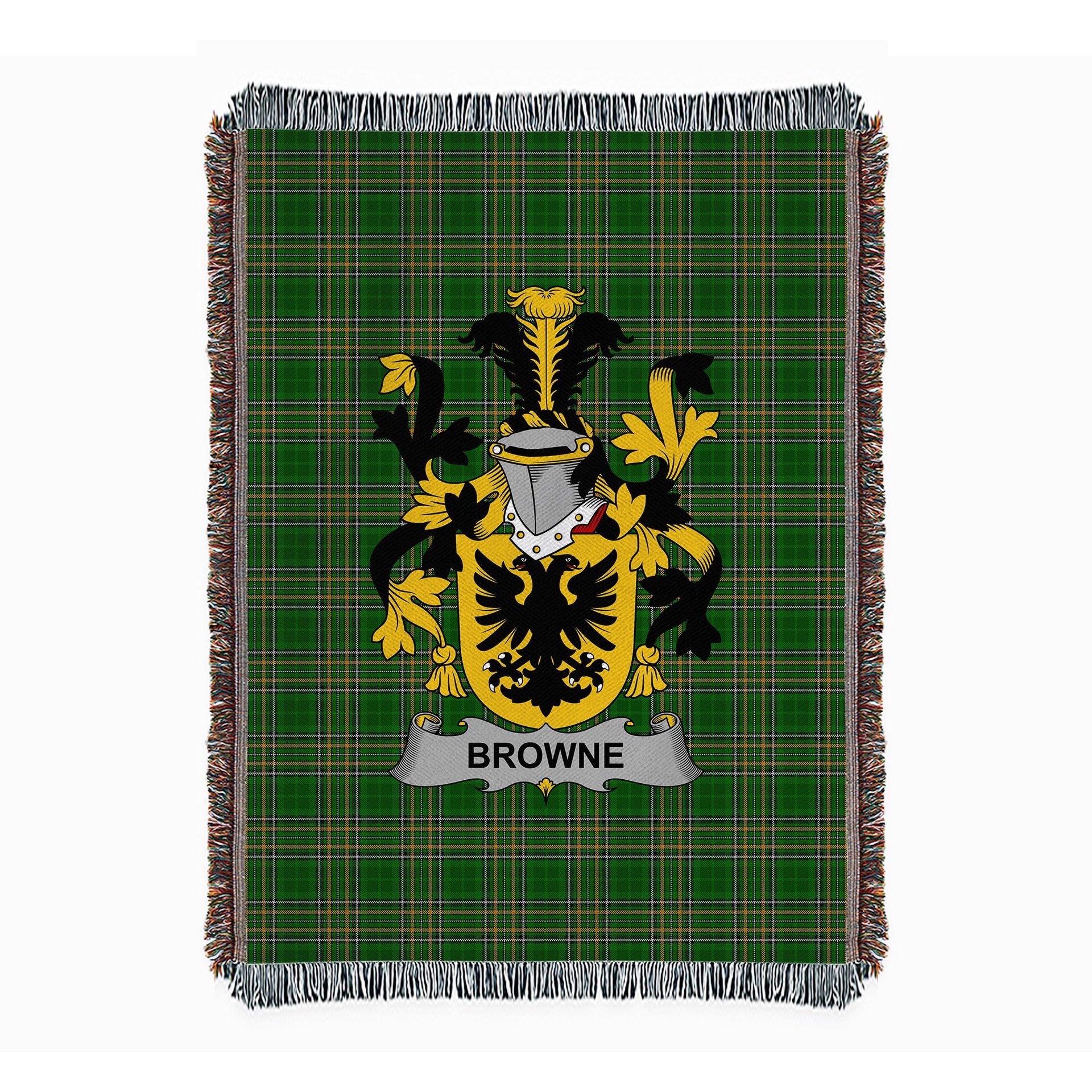 ScotsTee Shop Irish Browne Clan Coat of Arms Irish Tartan Woven Blanket