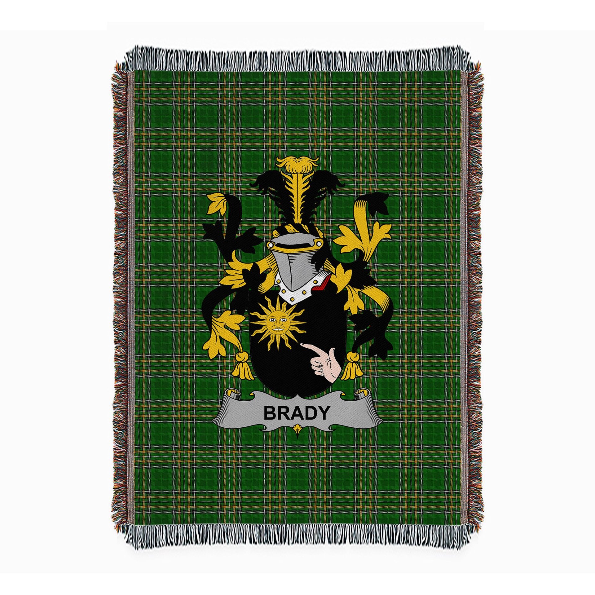 ScotsTee Shop Irish Brady or McBrady Clan Coat of Arms Irish Tartan Woven Blanket