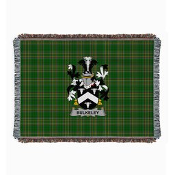 ScotsTee Shop Irish Bulkeley Clan Coat of Arms Irish Tartan Woven Blanket