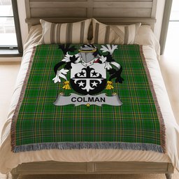 ScotsTee Shop Irish Colman or McColman Clan Coat of Arms Irish Tartan Woven Blanket