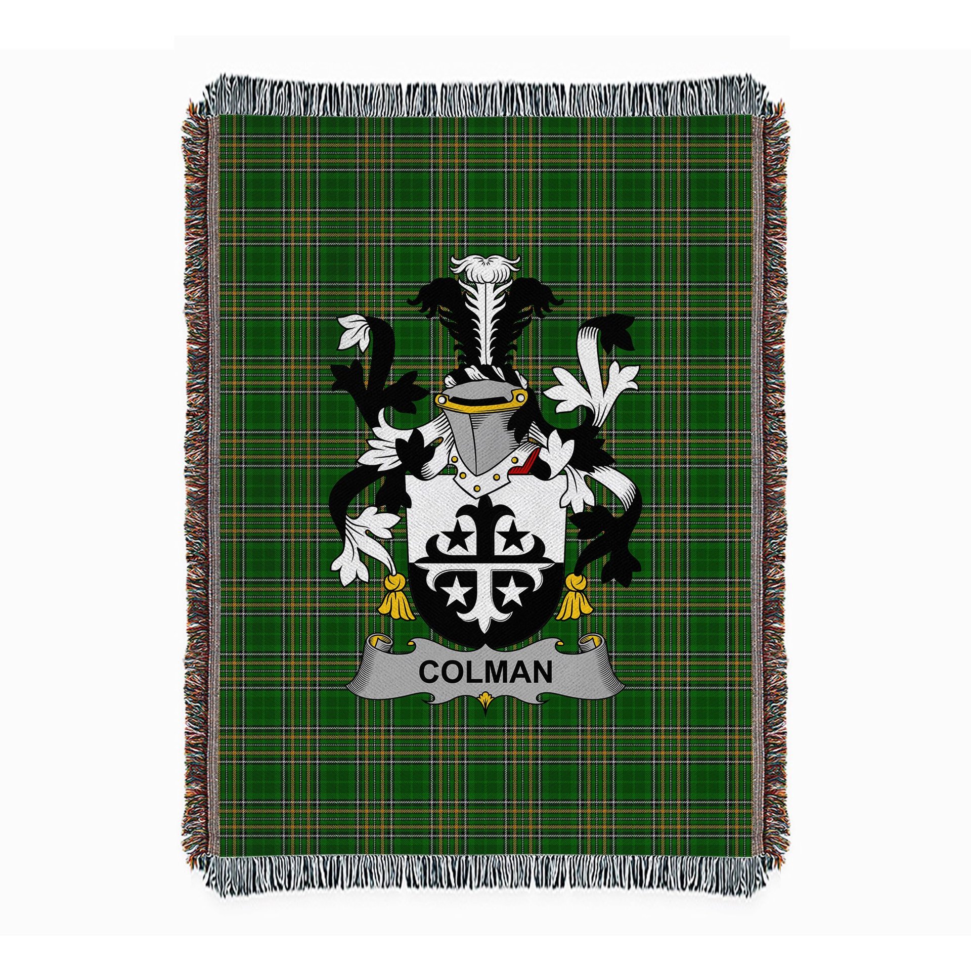 ScotsTee Shop Irish Colman or McColman Clan Coat of Arms Irish Tartan Woven Blanket