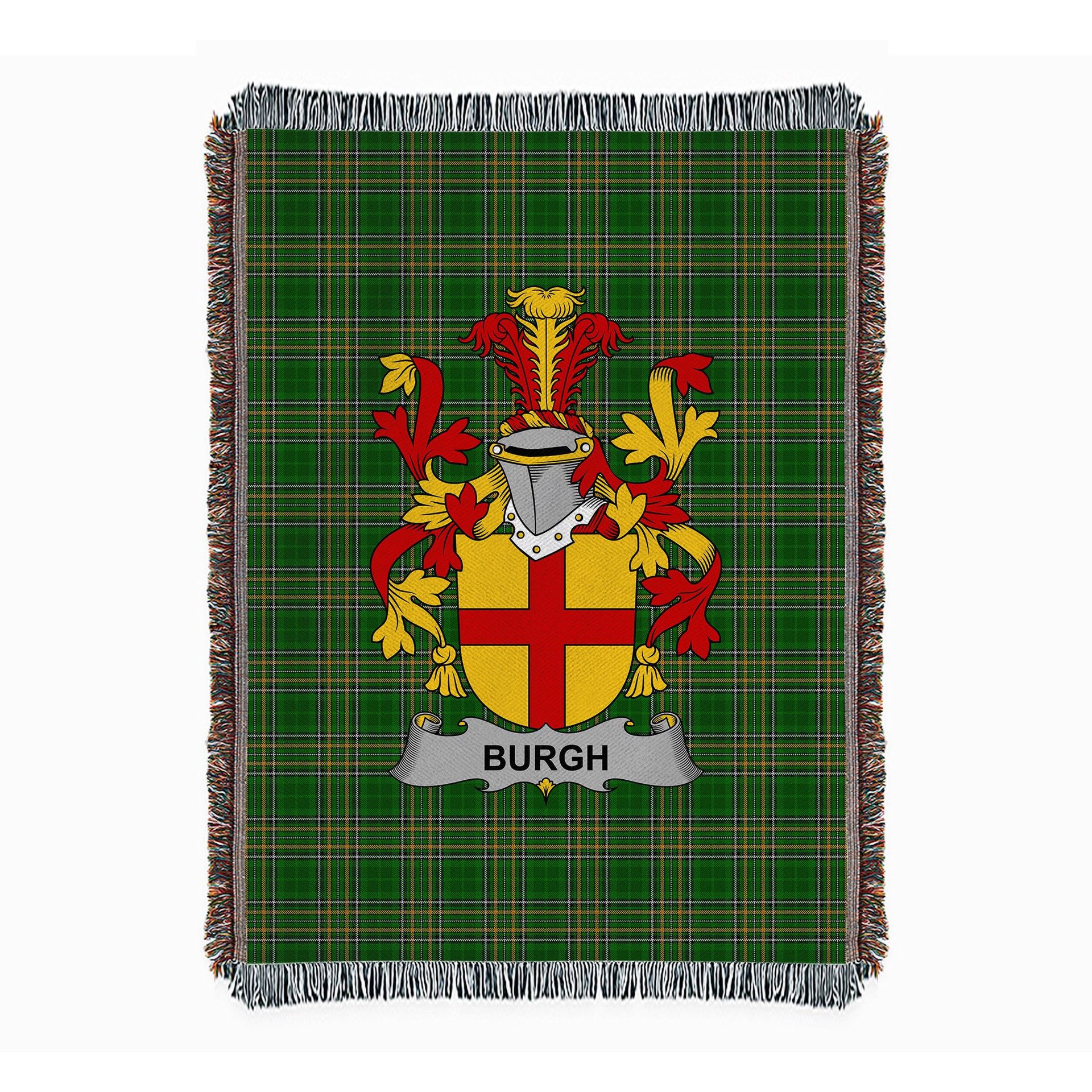 ScotsTee Shop Irish Burgh Clan Coat of Arms Irish Tartan Woven Blanket
