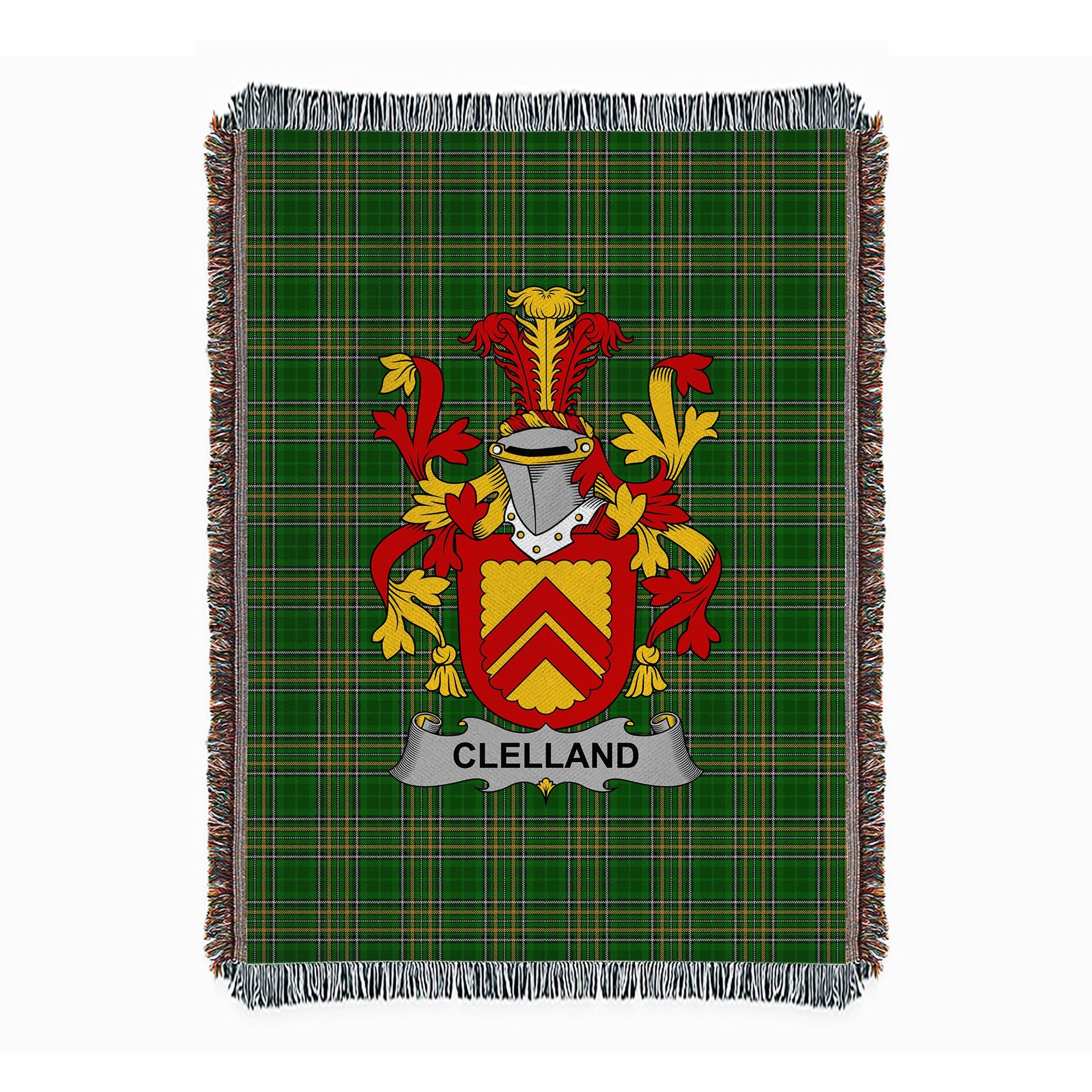 ScotsTee Shop Irish Clelland or McClelland Clan Coat of Arms Irish Tartan Woven Blanket