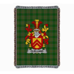 ScotsTee Shop Irish Clelland or McClelland Clan Coat of Arms Irish Tartan Woven Blanket