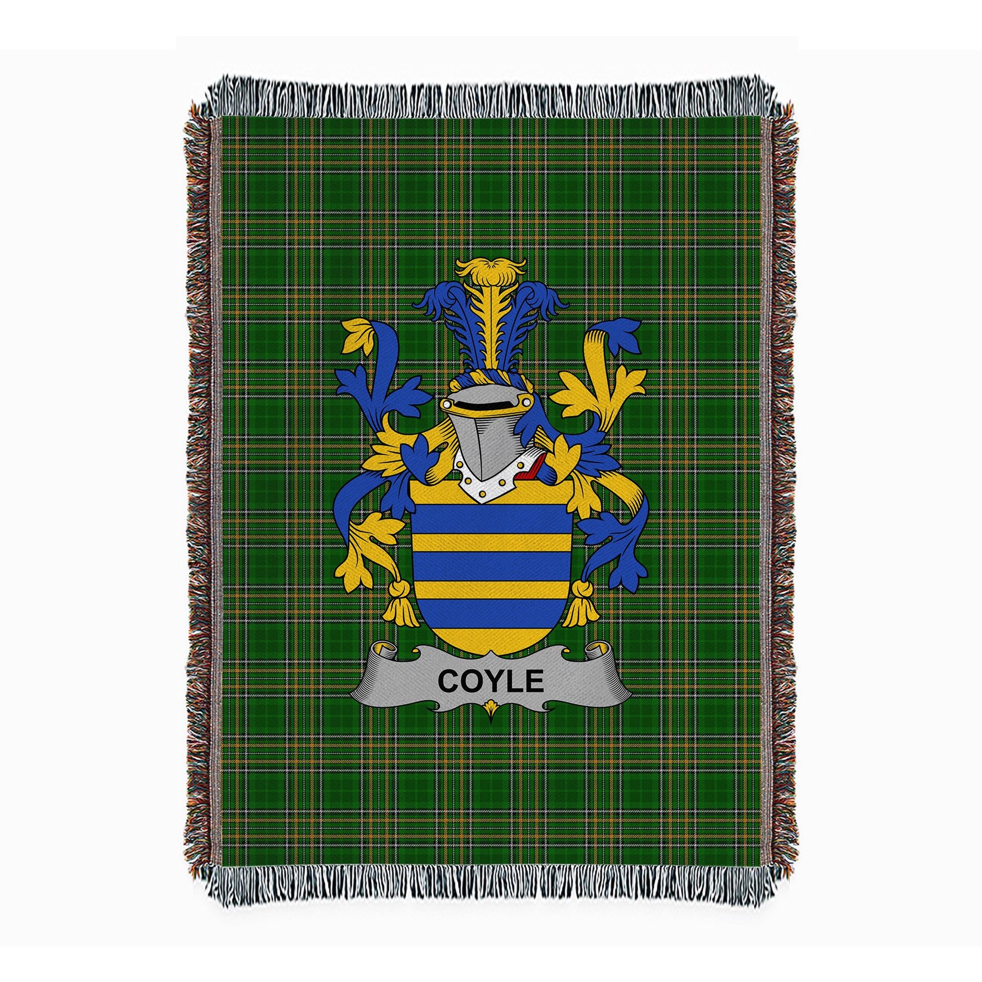 ScotsTee Shop Irish Coyle or McCoyle Clan Coat of Arms Irish Tartan Woven Blanket
