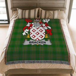 ScotsTee Shop Irish Bracken or O'Bracken Clan Coat of Arms Irish Tartan Woven Blanket