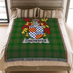 ScotsTee Shop Irish Chichester Clan Coat of Arms Irish Tartan Woven Blanket