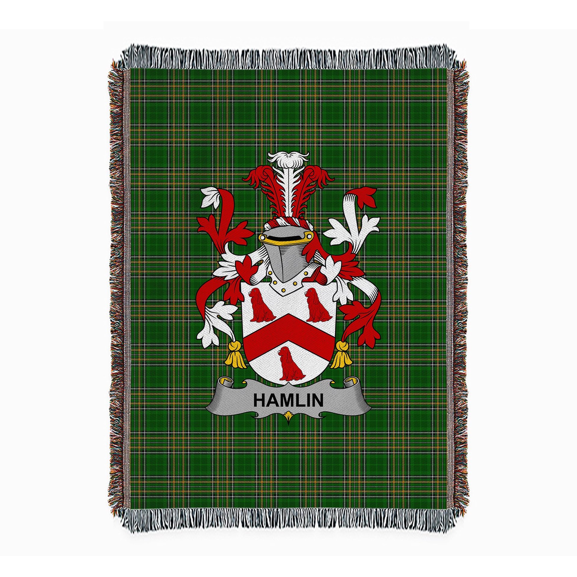 ScotsTee Shop Irish Hamlin or O'Hamlin Clan Coat of Arms Irish Tartan Woven Blanket
