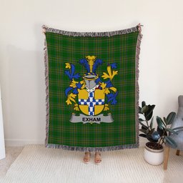 ScotsTee Shop Irish Exham Clan Coat of Arms Irish Tartan Woven Blanket