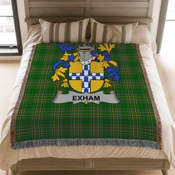 ScotsTee Shop Irish Exham Clan Coat of Arms Irish Tartan Woven Blanket