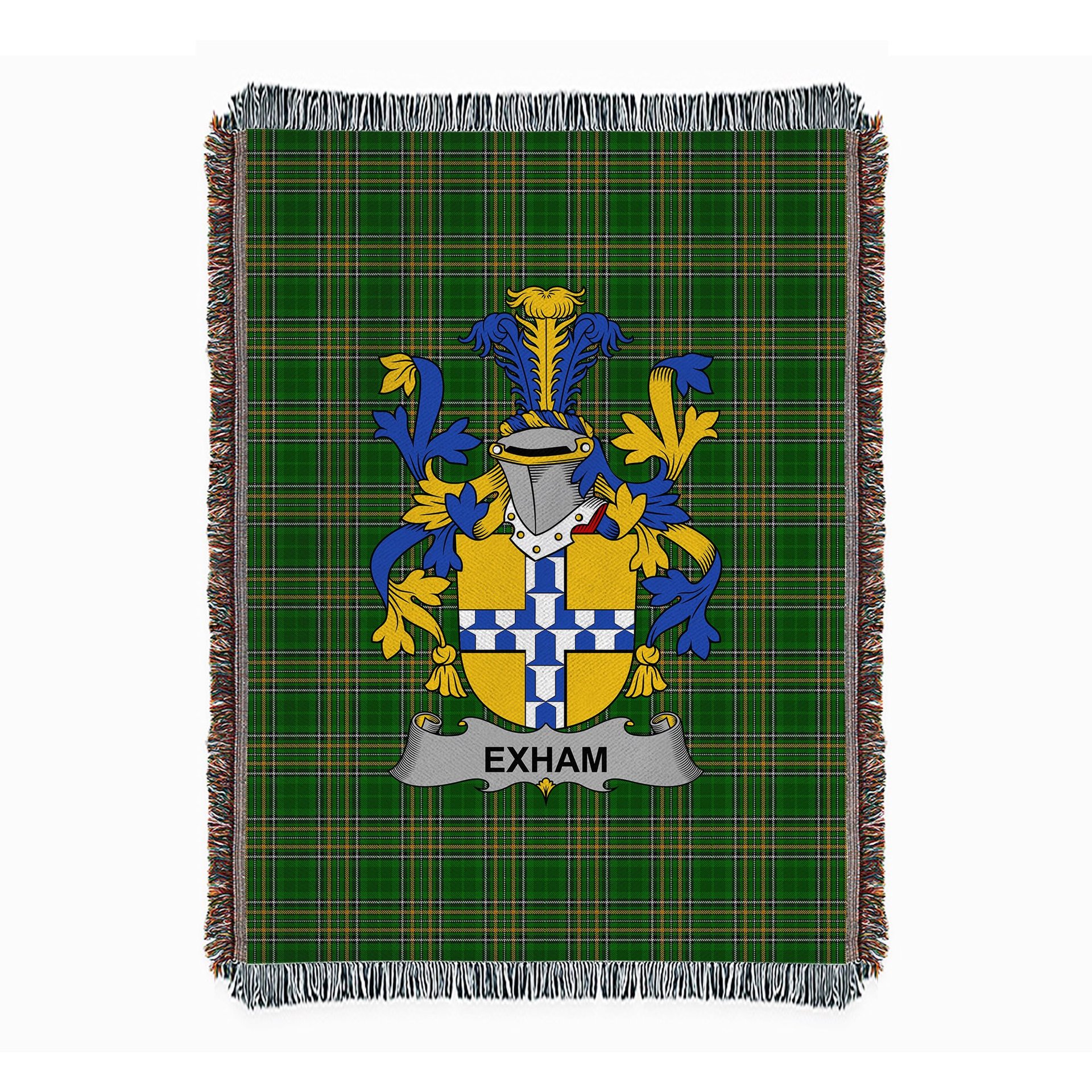 ScotsTee Shop Irish Exham Clan Coat of Arms Irish Tartan Woven Blanket