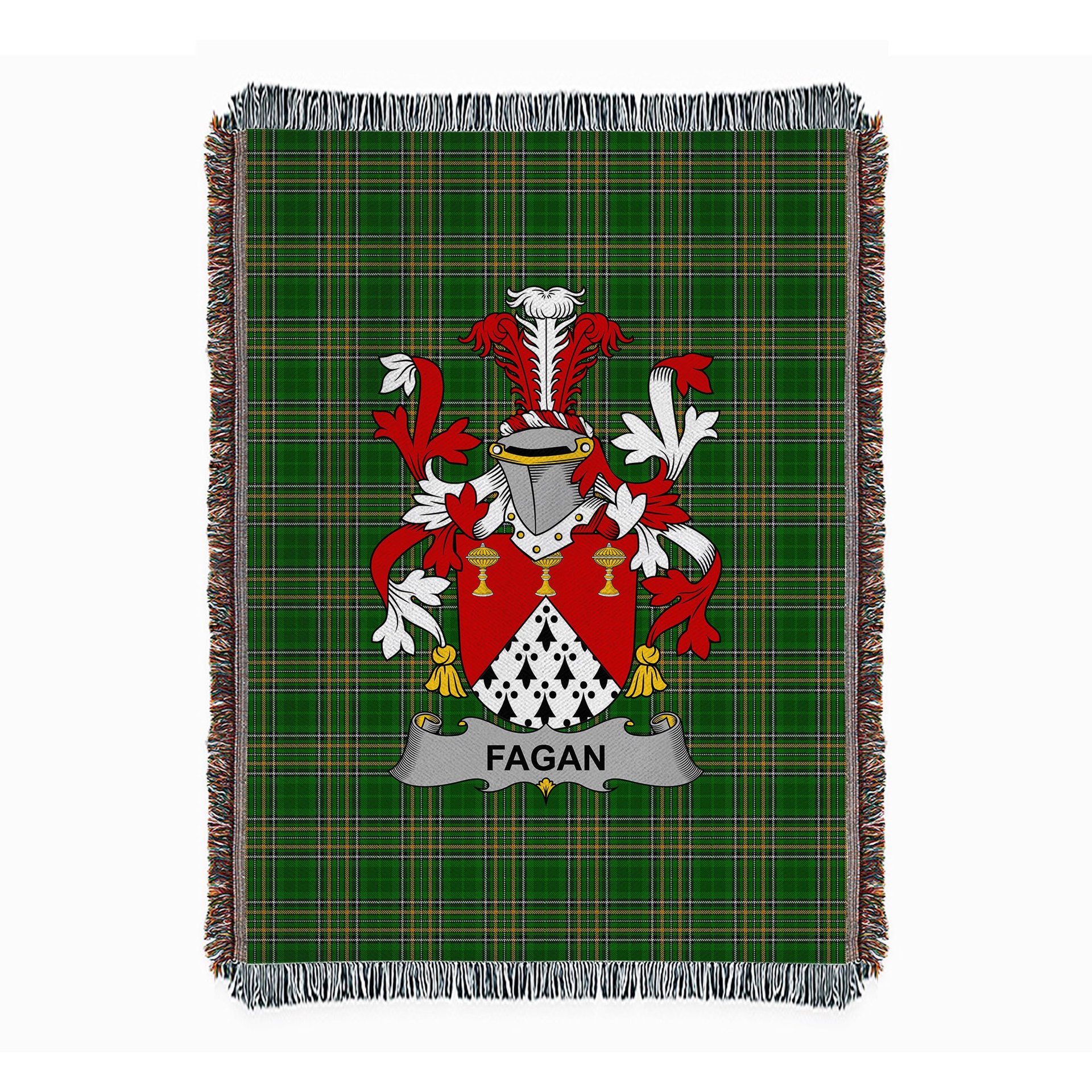 ScotsTee Shop Irish Fagan Clan Coat of Arms Irish Tartan Woven Blanket