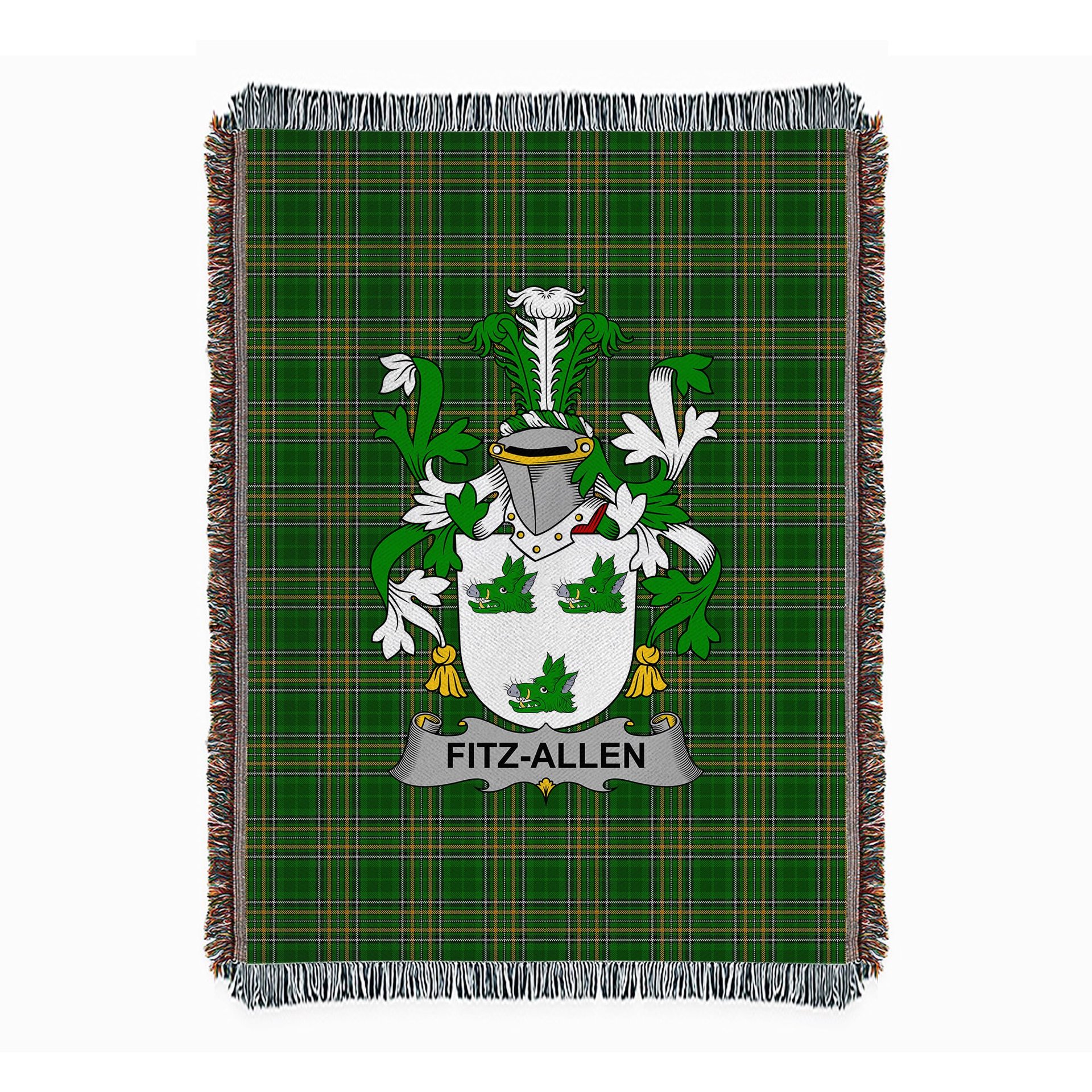 ScotsTee Shop Irish Fitz-Allen Clan Coat of Arms Irish Tartan Woven Blanket