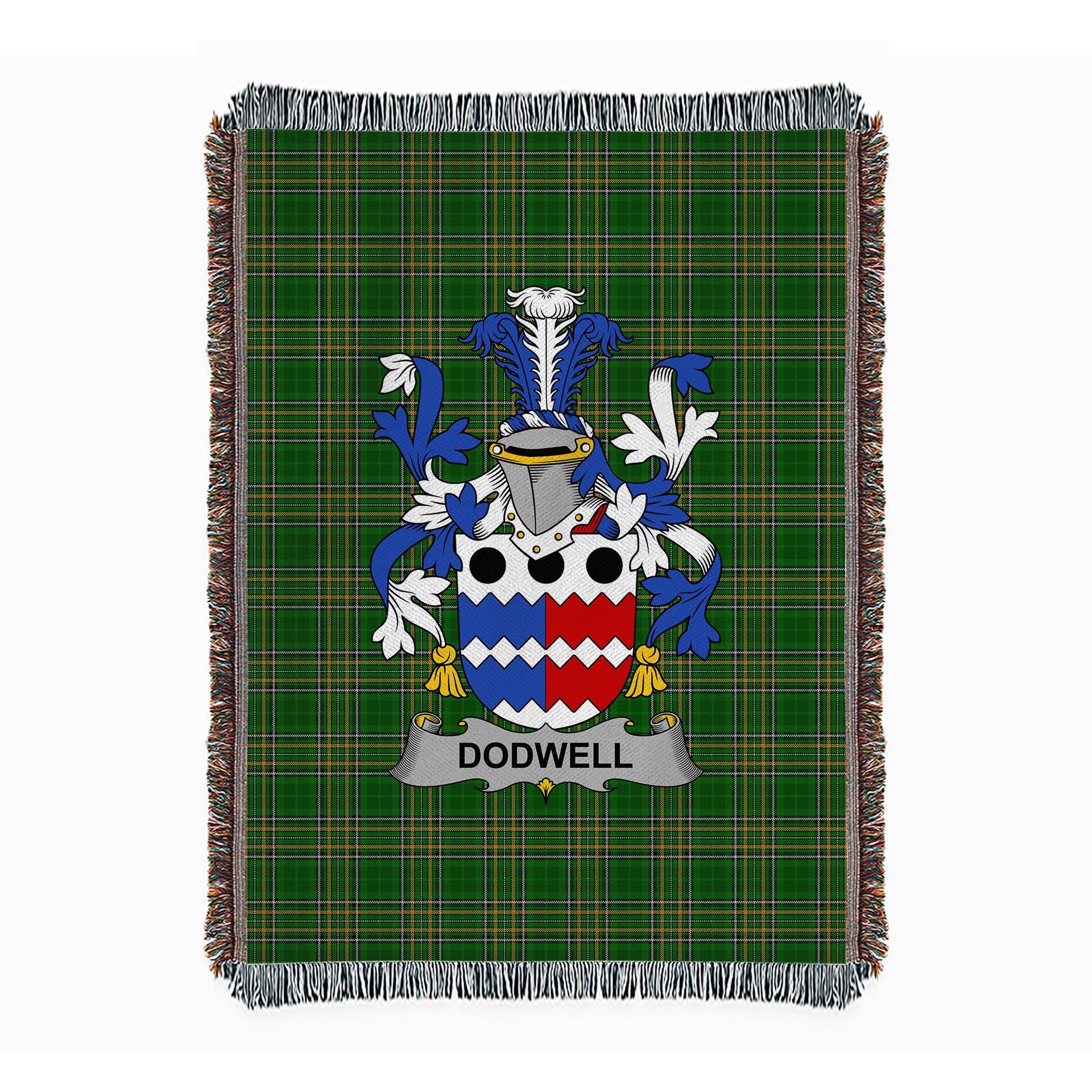 ScotsTee Shop Irish Dodwell Clan Coat of Arms Irish Tartan Woven Blanket
