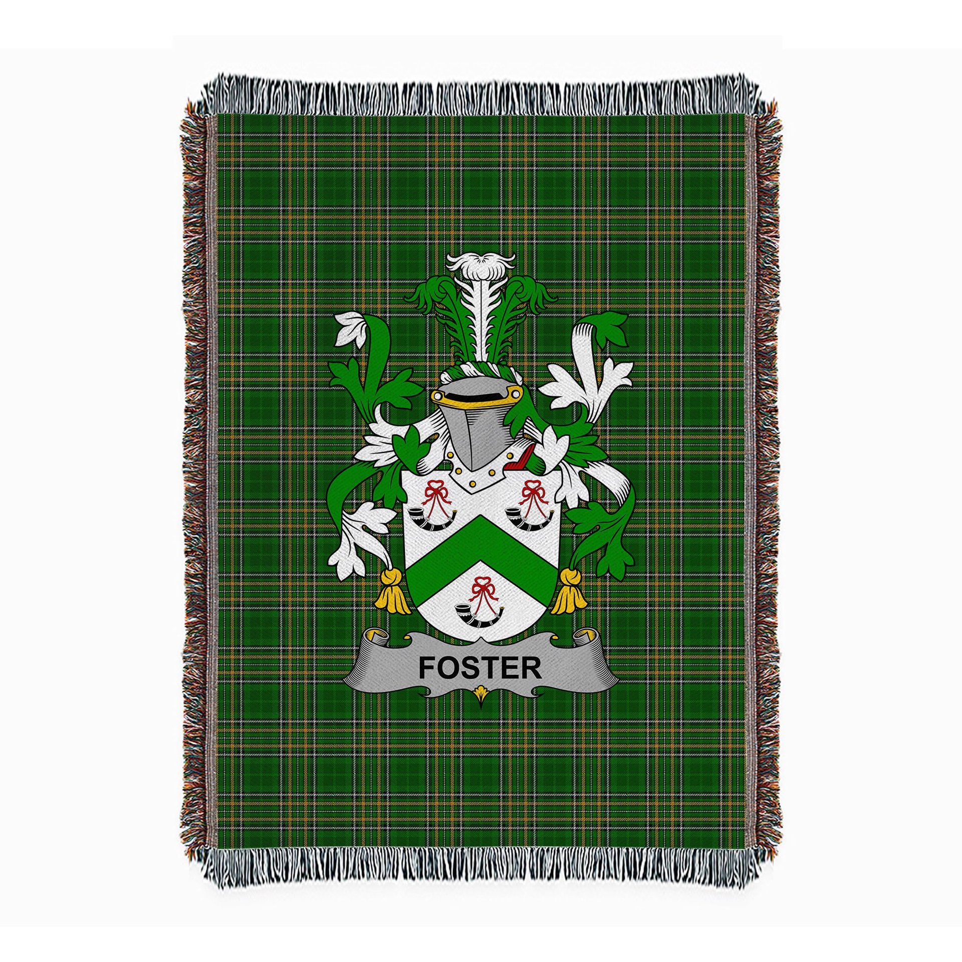 ScotsTee Shop Irish Foster Clan Coat of Arms Irish Tartan Woven Blanket