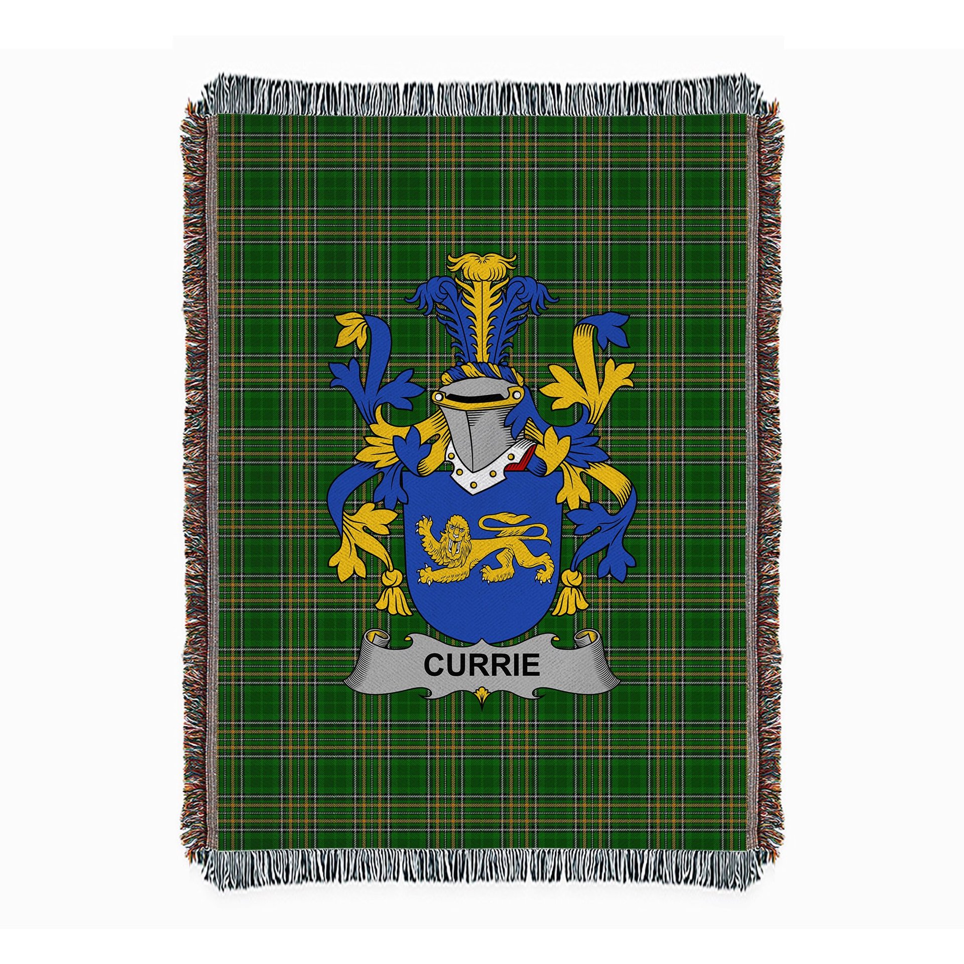 ScotsTee Shop Irish Currie or O'Currie Clan Coat of Arms Irish Tartan Woven Blanket