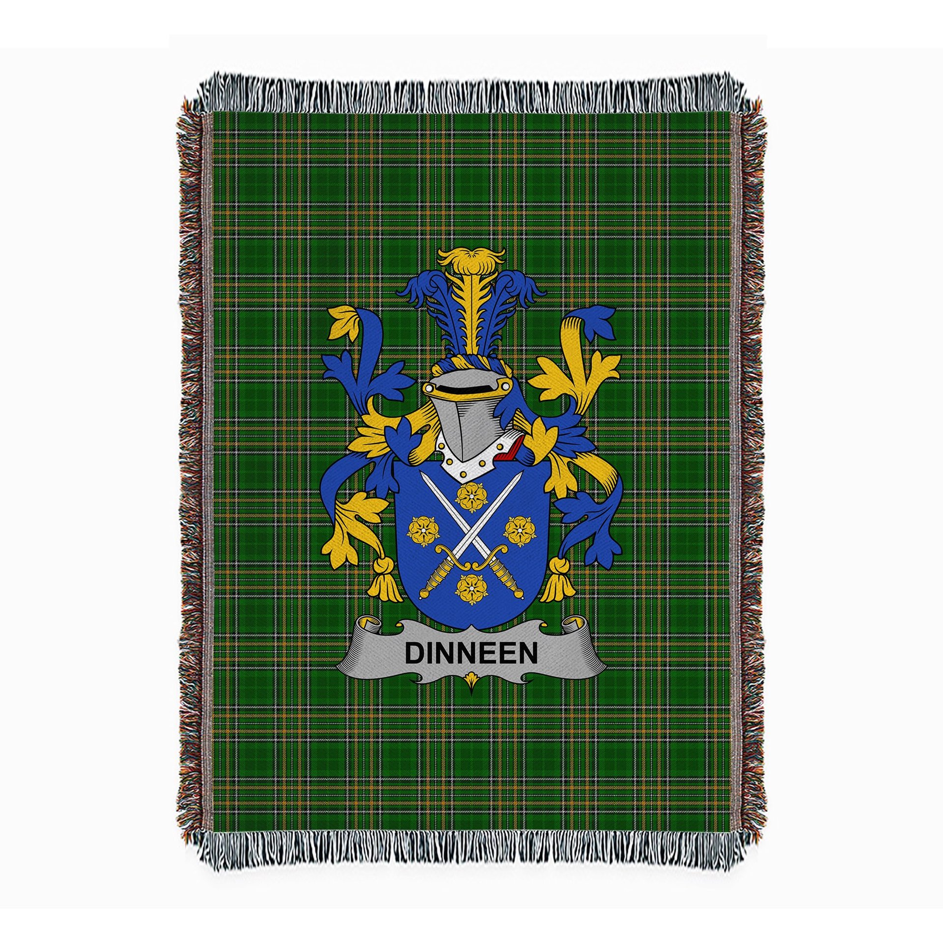 ScotsTee Shop Irish Dinneen or O'Dinneen Clan Coat of Arms Irish Tartan Woven Blanket