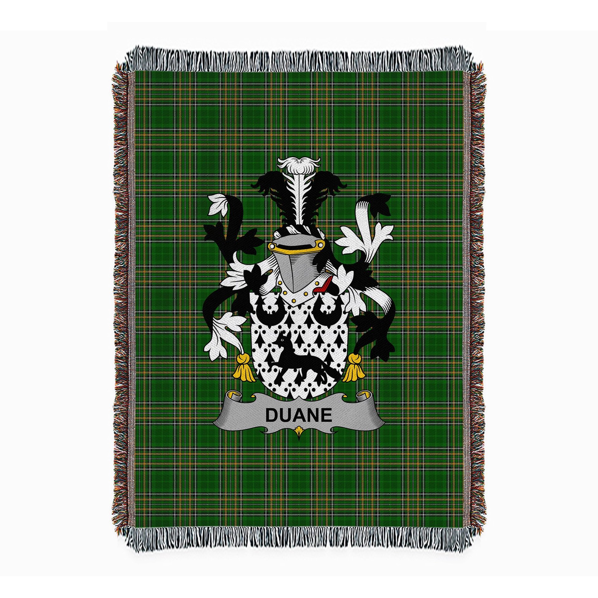 ScotsTee Shop Irish Duane or O'Devine Clan Coat of Arms Irish Tartan Woven Blanket