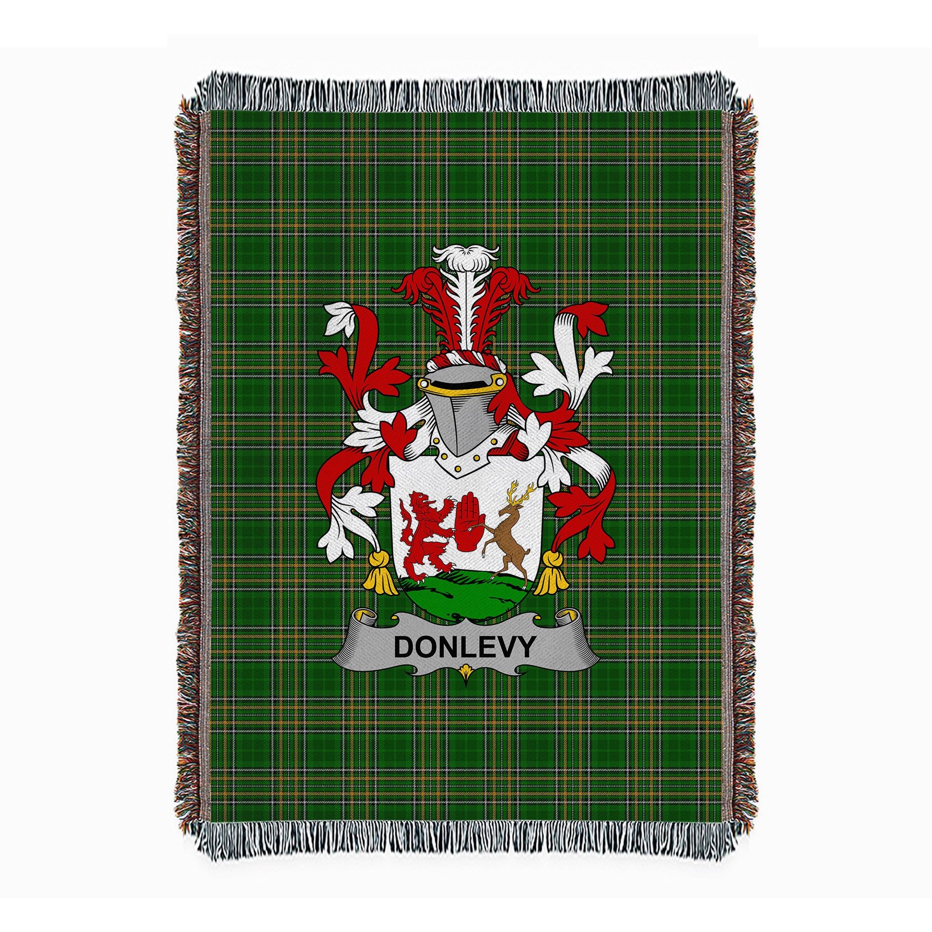 ScotsTee Shop Irish Donlevy or O'Donlevy Clan Coat of Arms Irish Tartan Woven Blanket
