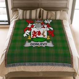 ScotsTee Shop Irish Donlevy or O'Donlevy Clan Coat of Arms Irish Tartan Woven Blanket