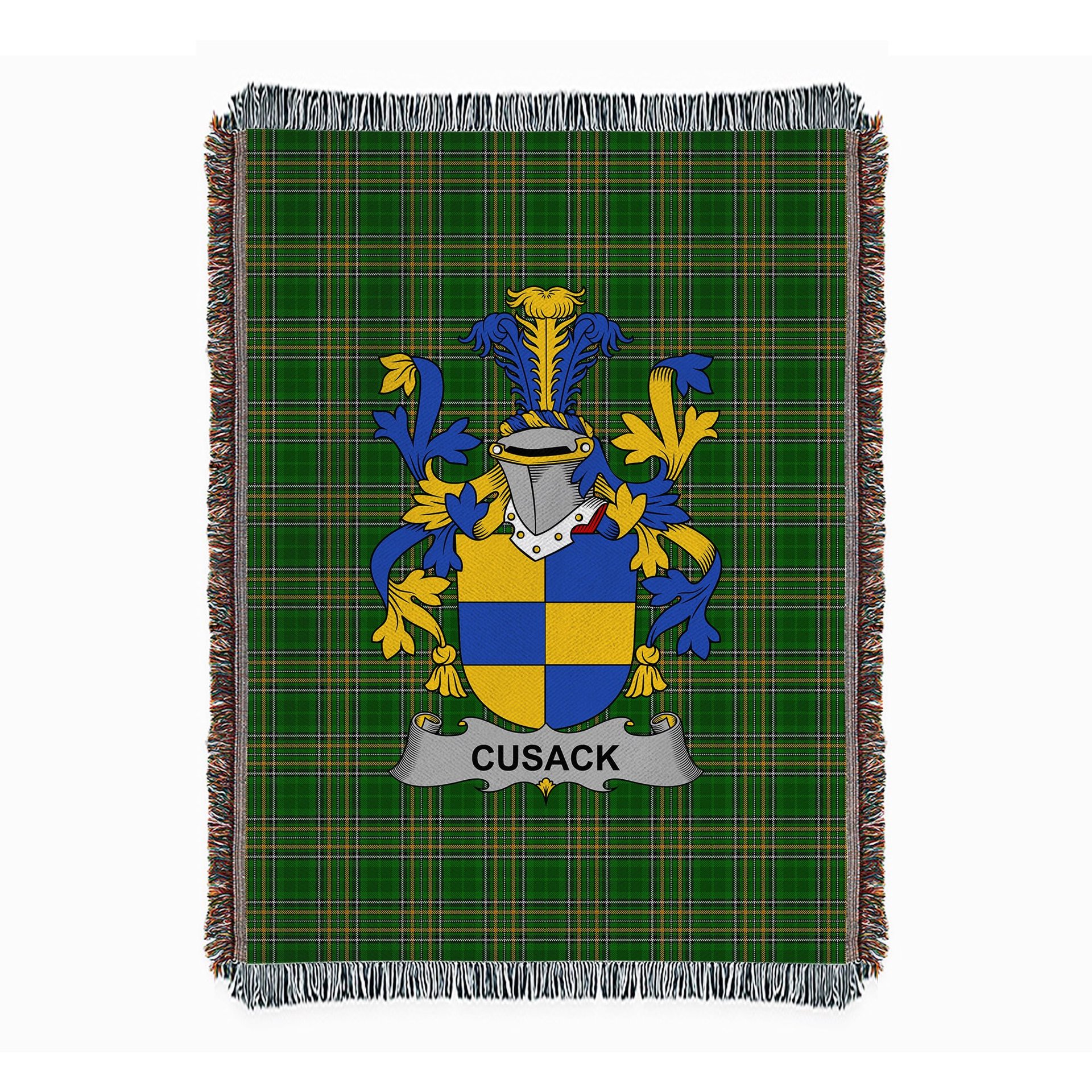 ScotsTee Shop Irish Cusack Clan Coat of Arms Irish Tartan Woven Blanket