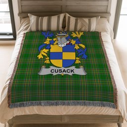 ScotsTee Shop Irish Cusack Clan Coat of Arms Irish Tartan Woven Blanket