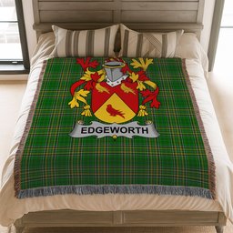 ScotsTee Shop Irish Edgeworth Clan Coat of Arms Irish Tartan Woven Blanket