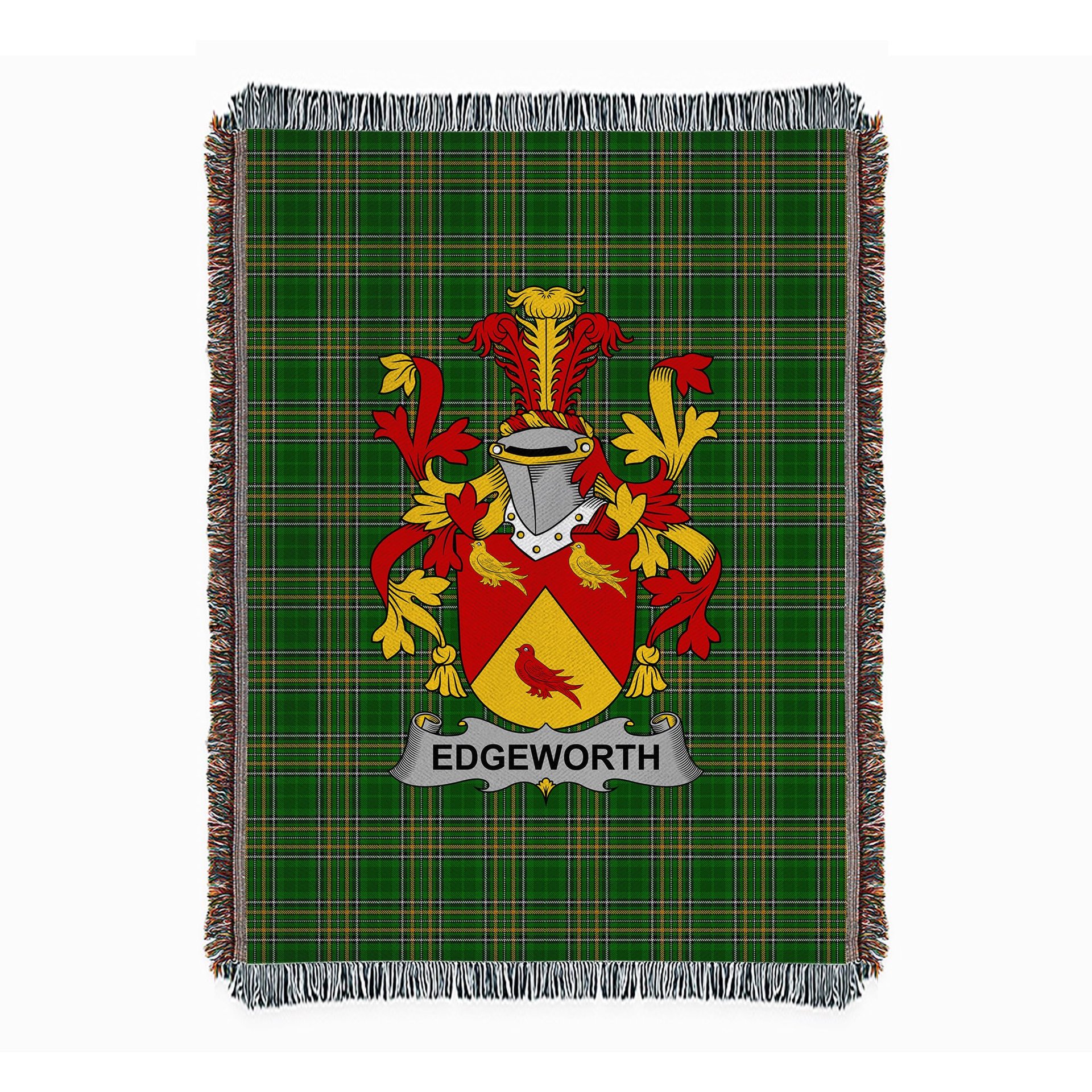 ScotsTee Shop Irish Edgeworth Clan Coat of Arms Irish Tartan Woven Blanket