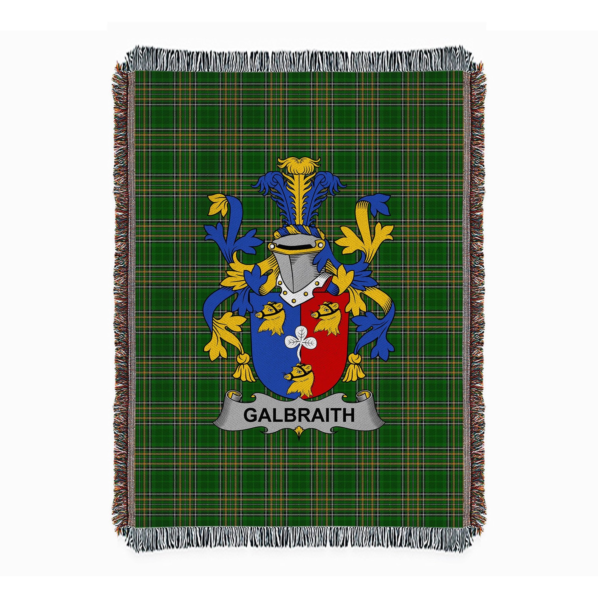 ScotsTee Shop Irish Galbraith Clan Coat of Arms Irish Tartan Woven Blanket