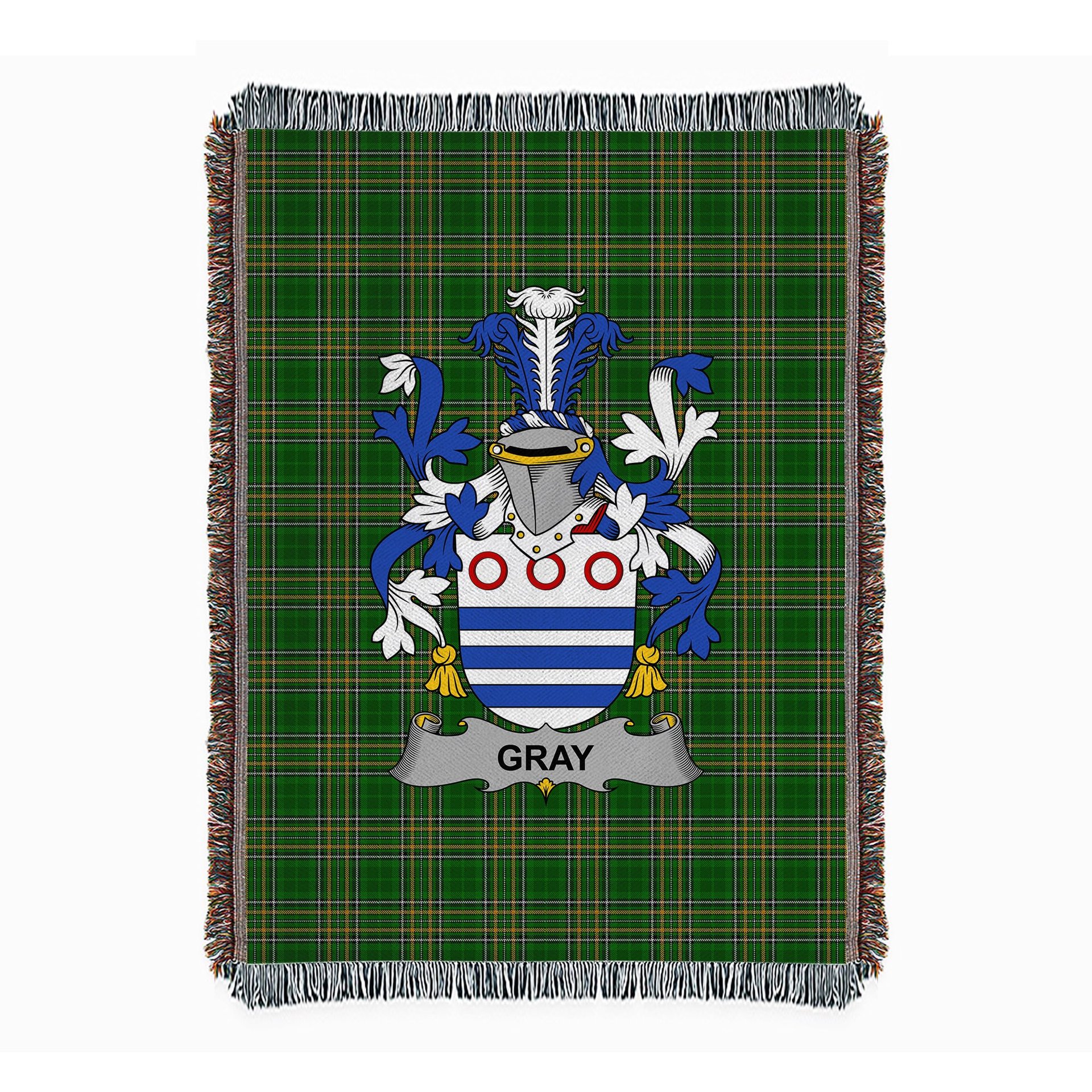 ScotsTee Shop Irish Gray Clan Coat of Arms Irish Tartan Woven Blanket