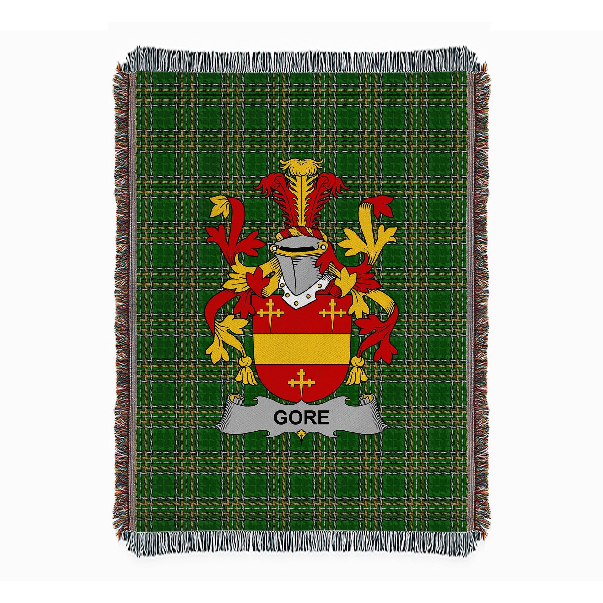ScotsTee Shop Irish Gore Clan Coat of Arms Irish Tartan Woven Blanket