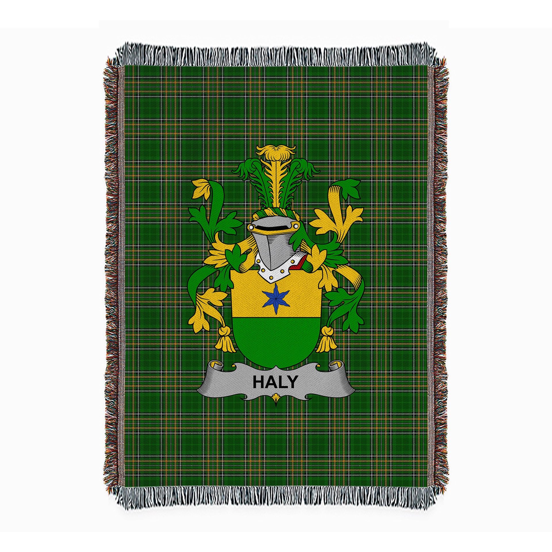 ScotsTee Shop Irish Haly or O'Haly Clan Coat of Arms Irish Tartan Woven Blanket
