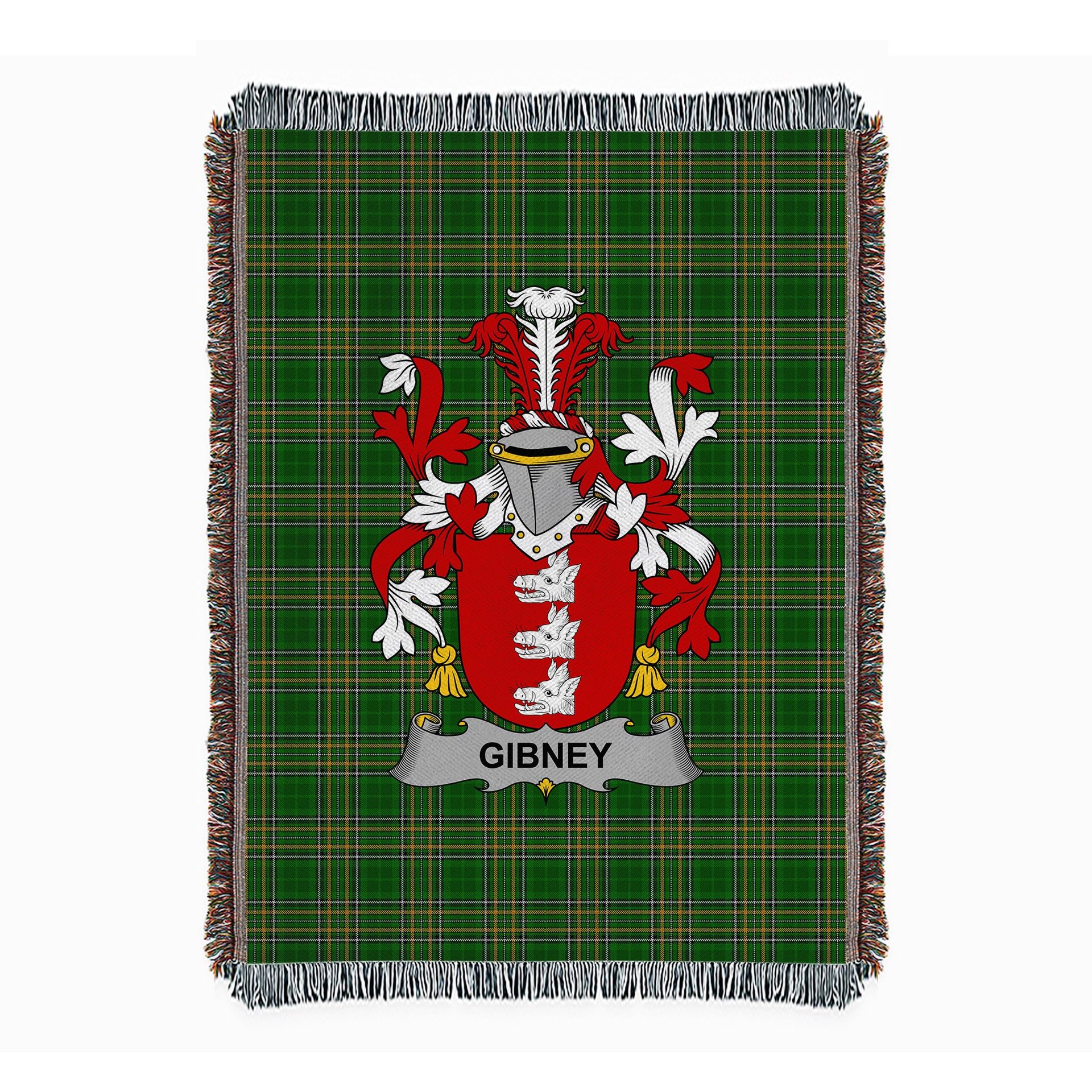 ScotsTee Shop Irish Gibney or O'Gibney Clan Coat of Arms Irish Tartan Woven Blanket