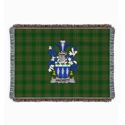 ScotsTee Shop Irish Hackett Clan Coat of Arms Irish Tartan Woven Blanket