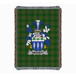 ScotsTee Shop Irish Hackett Clan Coat of Arms Irish Tartan Woven Blanket