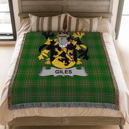 ScotsTee Shop Irish Giles or Gyles Clan Coat of Arms Irish Tartan Woven Blanket