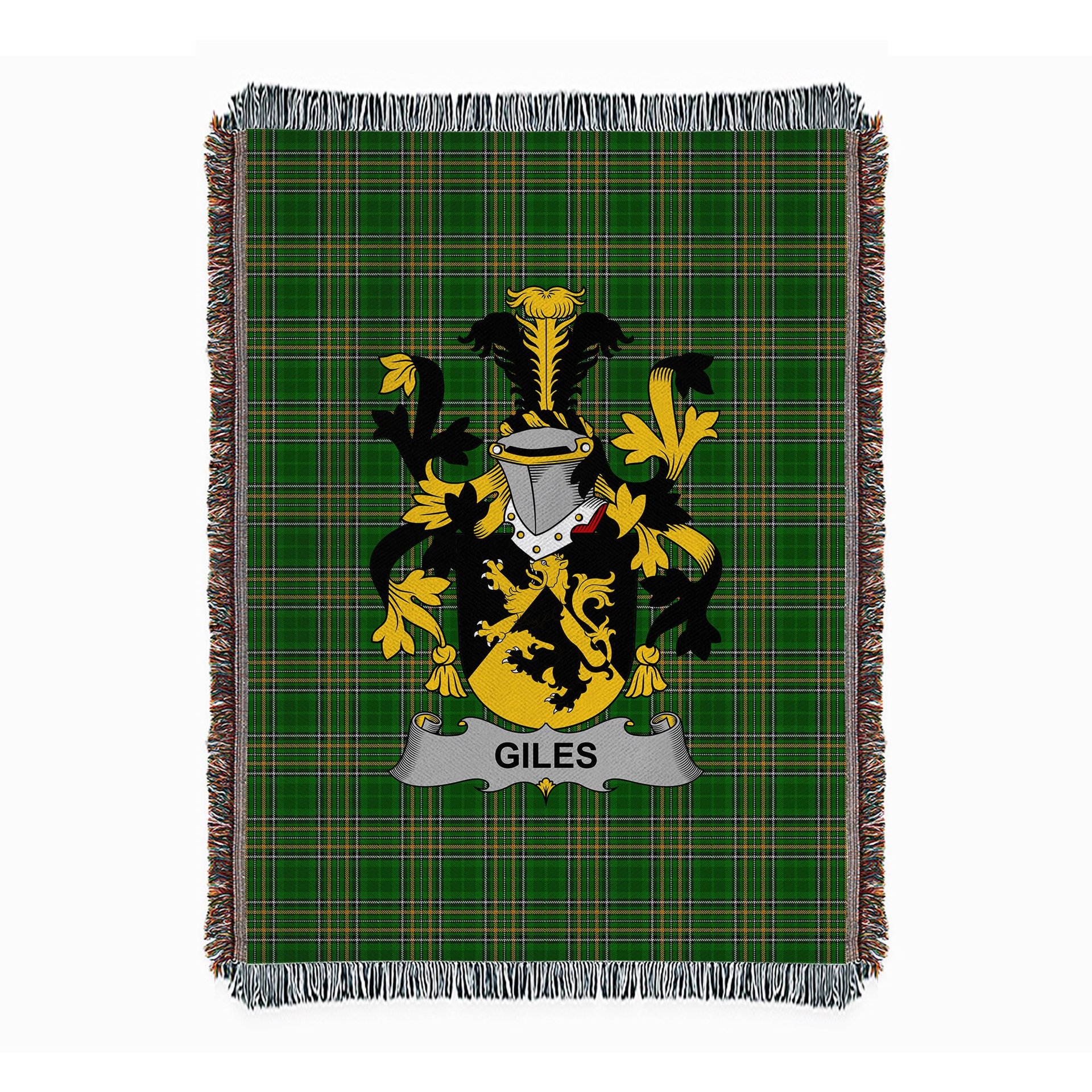 ScotsTee Shop Irish Giles or Gyles Clan Coat of Arms Irish Tartan Woven Blanket