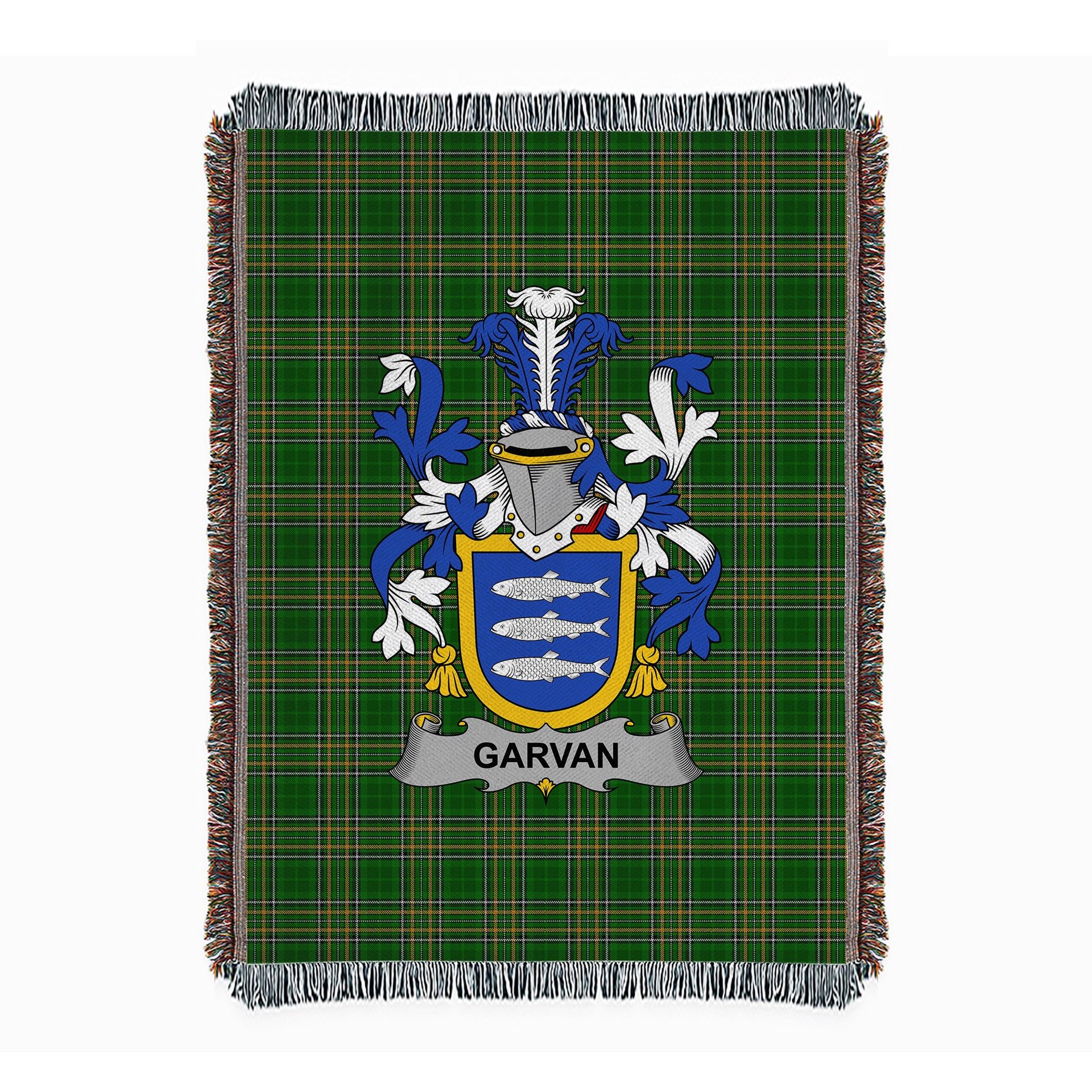 ScotsTee Shop Irish Garvan or O'Garvan Clan Coat of Arms Irish Tartan Woven Blanket