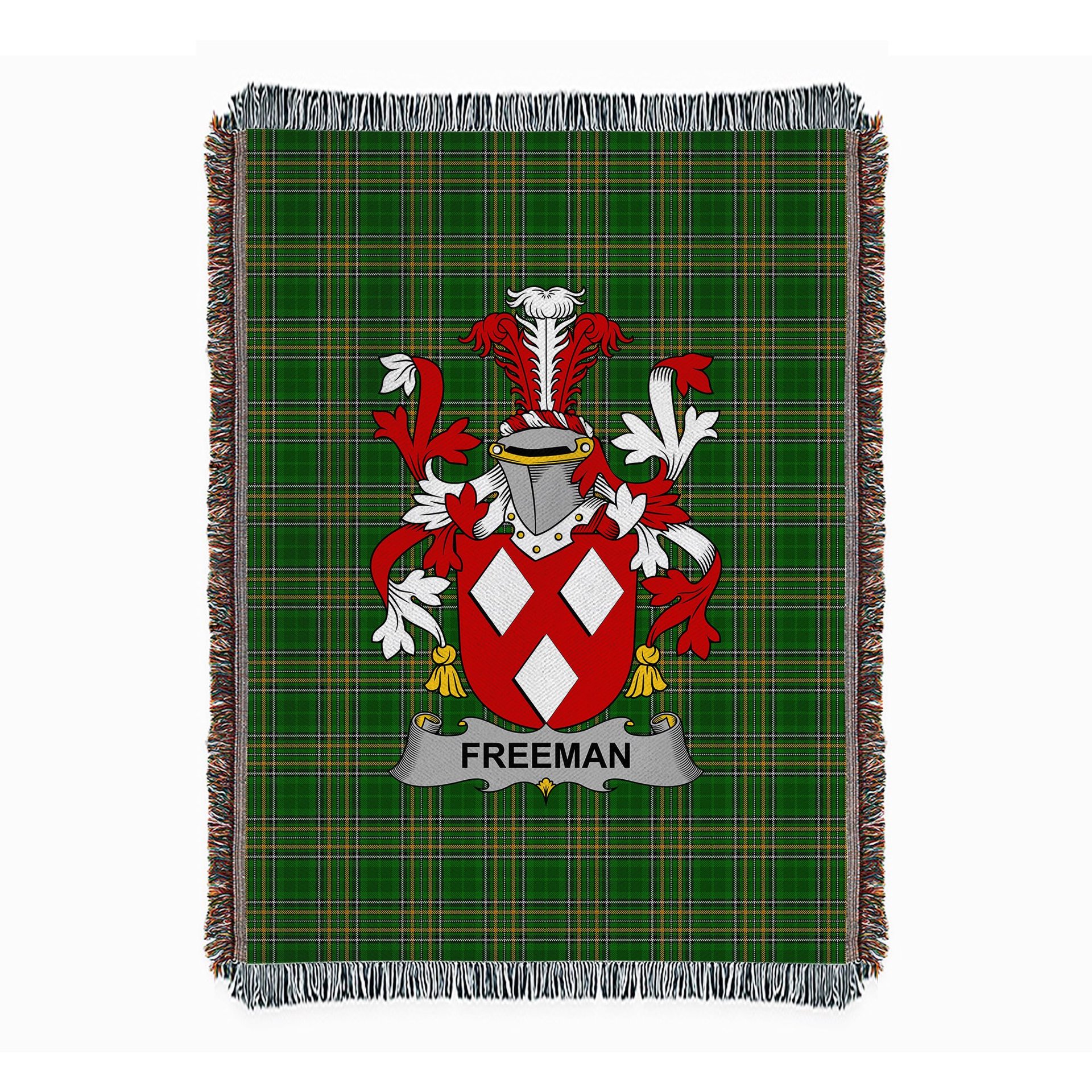 ScotsTee Shop Irish Freeman Clan Coat of Arms Irish Tartan Woven Blanket