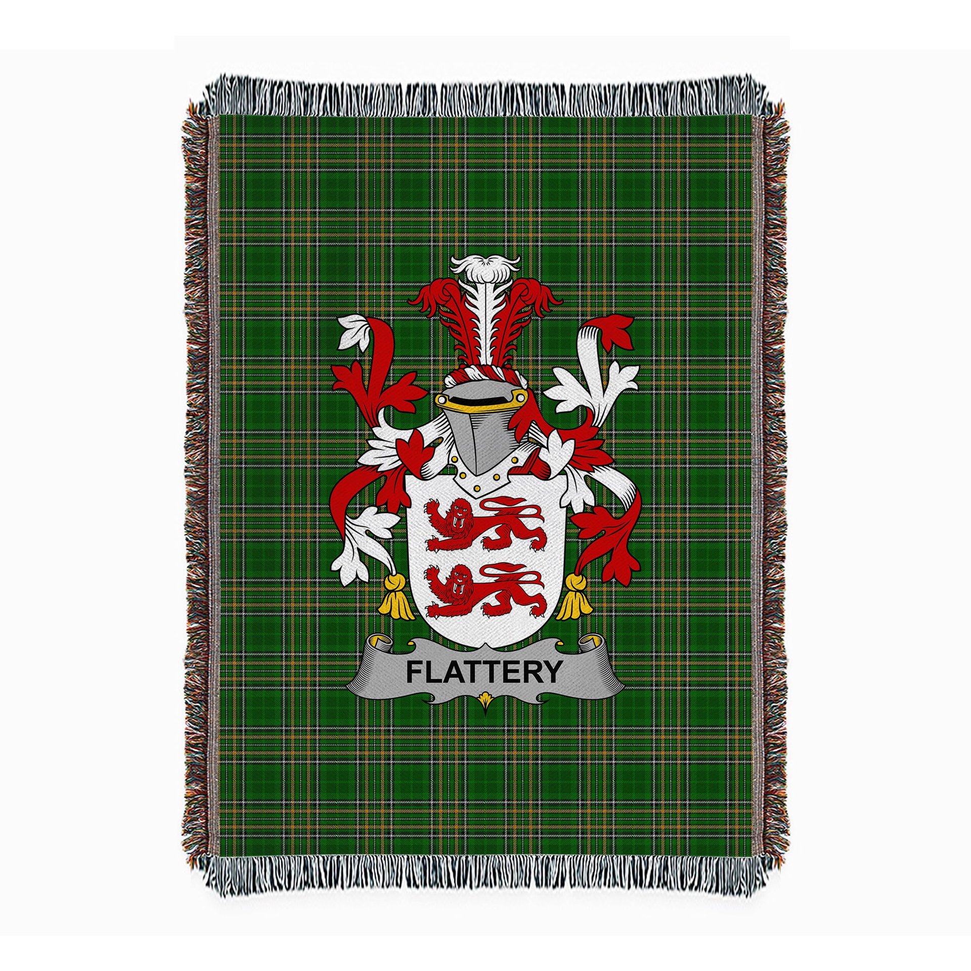 ScotsTee Shop Irish Flattery or O'Flattery Clan Coat of Arms Irish Tartan Woven Blanket