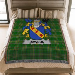 ScotsTee Shop Irish Dawson Clan Coat of Arms Irish Tartan Woven Blanket
