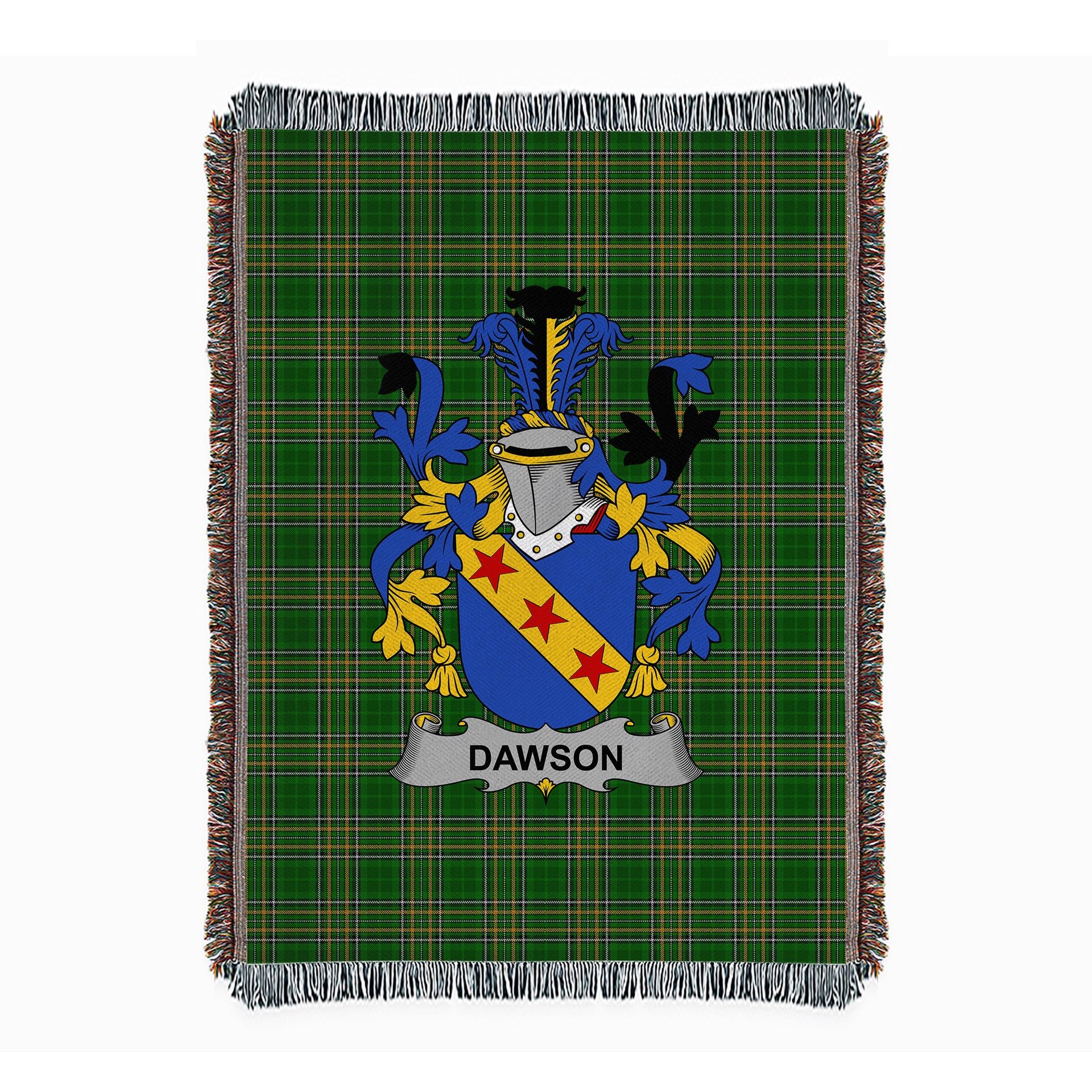 ScotsTee Shop Irish Dawson Clan Coat of Arms Irish Tartan Woven Blanket