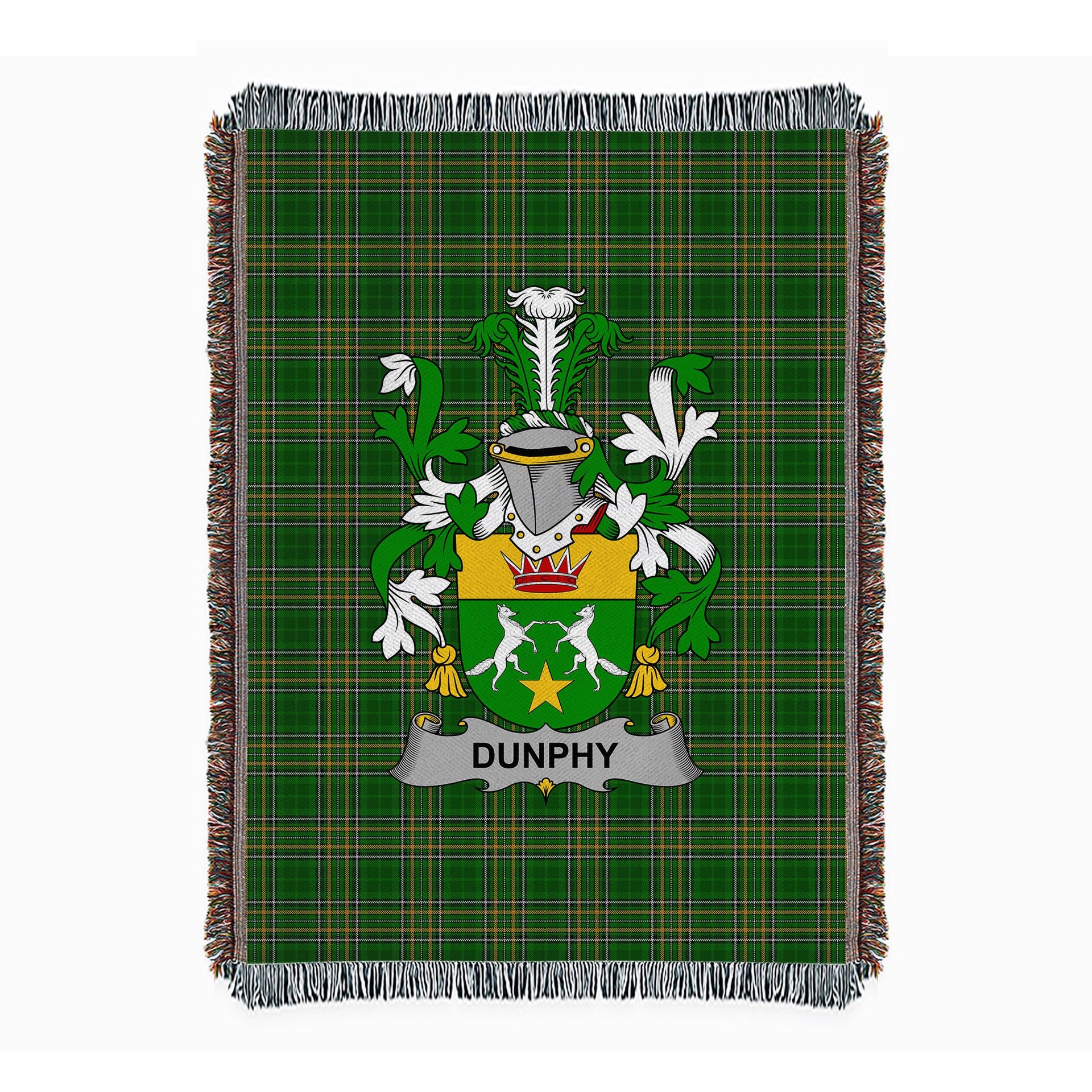 ScotsTee Shop Irish Dunphy (Middle Temple - Burke_s) Clan Coat of Arms Irish Tartan Woven Blanket
