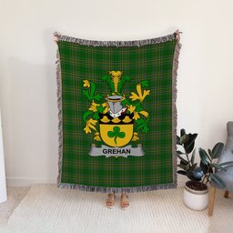 ScotsTee Shop Irish Grehan or O'Greaghan Clan Coat of Arms Irish Tartan Woven Blanket