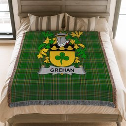 ScotsTee Shop Irish Grehan or O'Greaghan Clan Coat of Arms Irish Tartan Woven Blanket