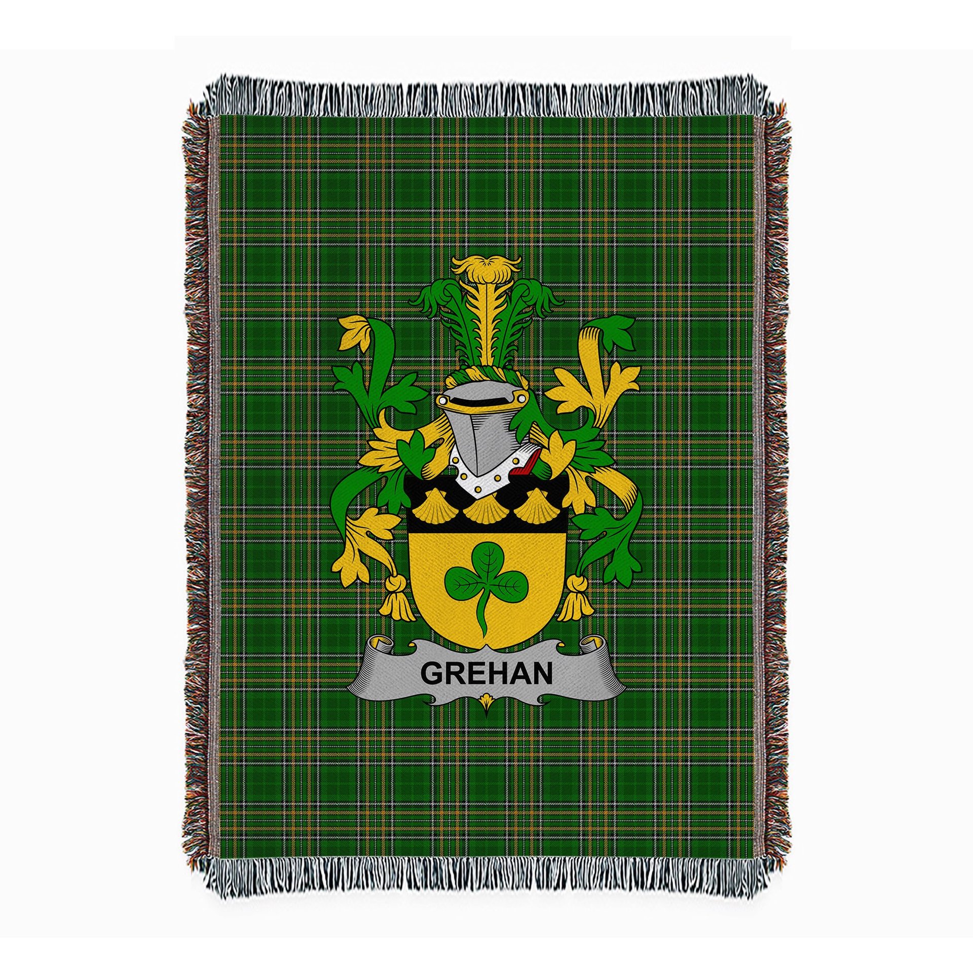 ScotsTee Shop Irish Grehan or O'Greaghan Clan Coat of Arms Irish Tartan Woven Blanket
