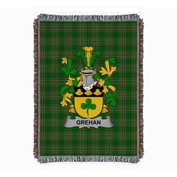 ScotsTee Shop Irish Grehan or O'Greaghan Clan Coat of Arms Irish Tartan Woven Blanket