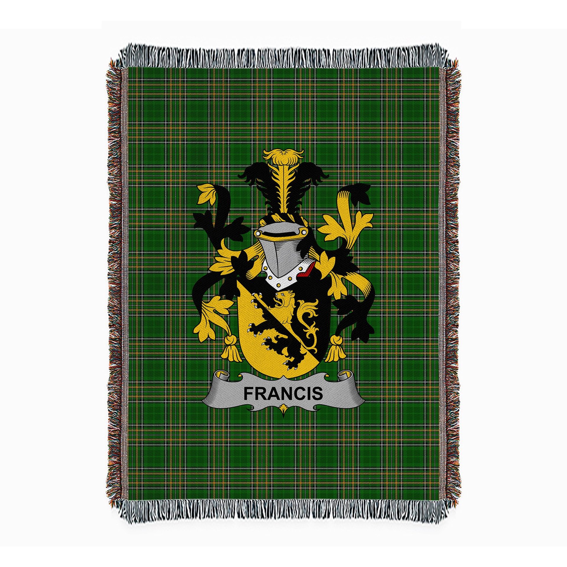 ScotsTee Shop Irish Francis Clan Coat of Arms Irish Tartan Woven Blanket