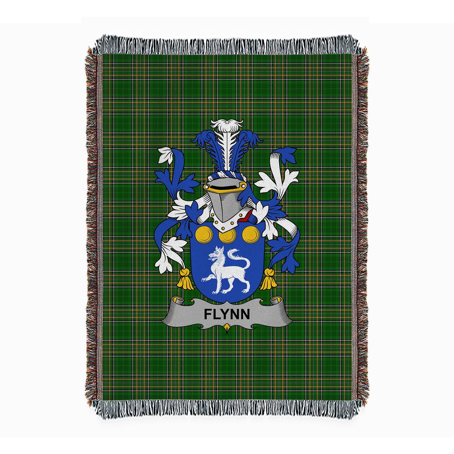 ScotsTee Shop Irish Flynn or O'Flynn Clan Coat of Arms Irish Tartan Woven Blanket