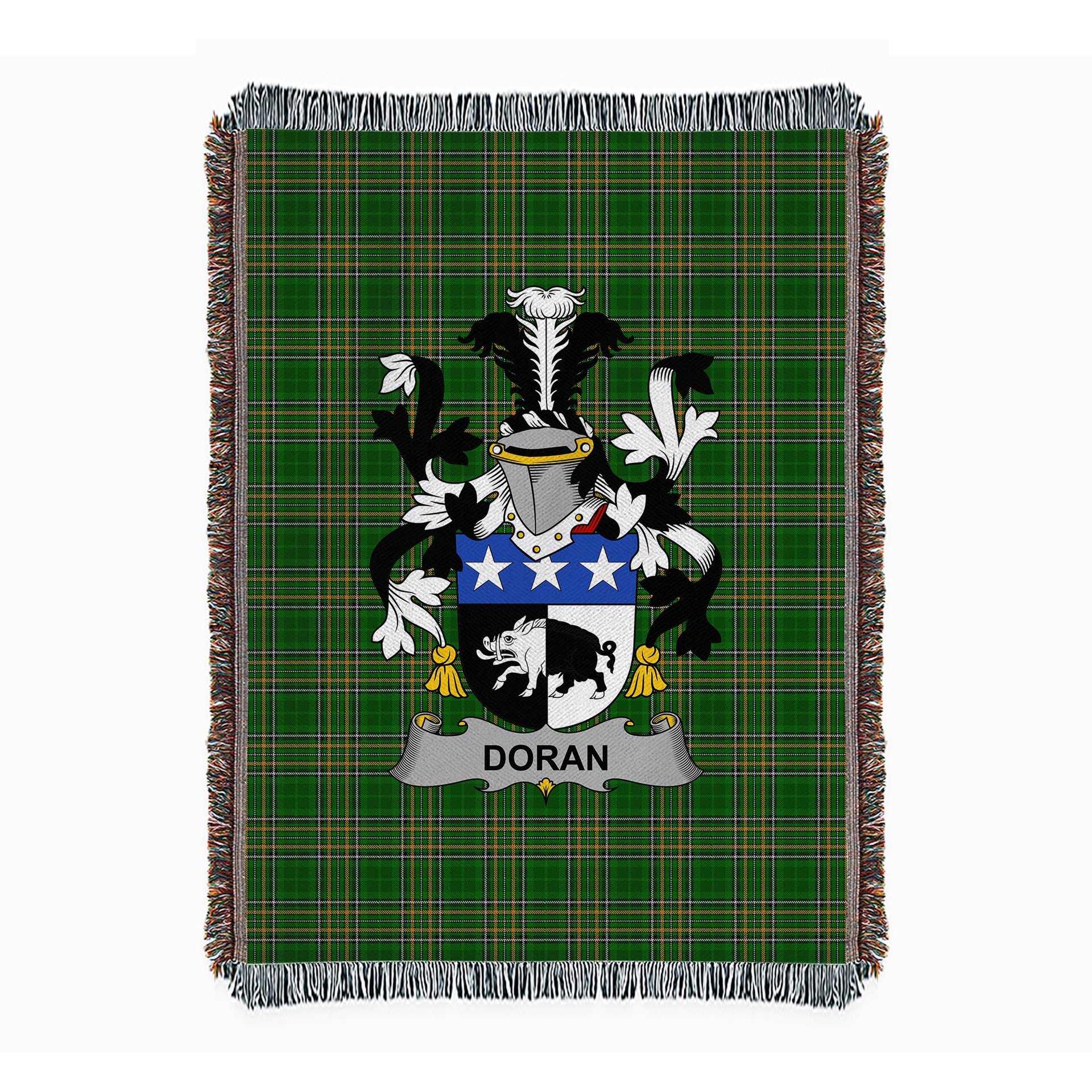 ScotsTee Shop Irish Doran or O'Doran Clan Coat of Arms Irish Tartan Woven Blanket
